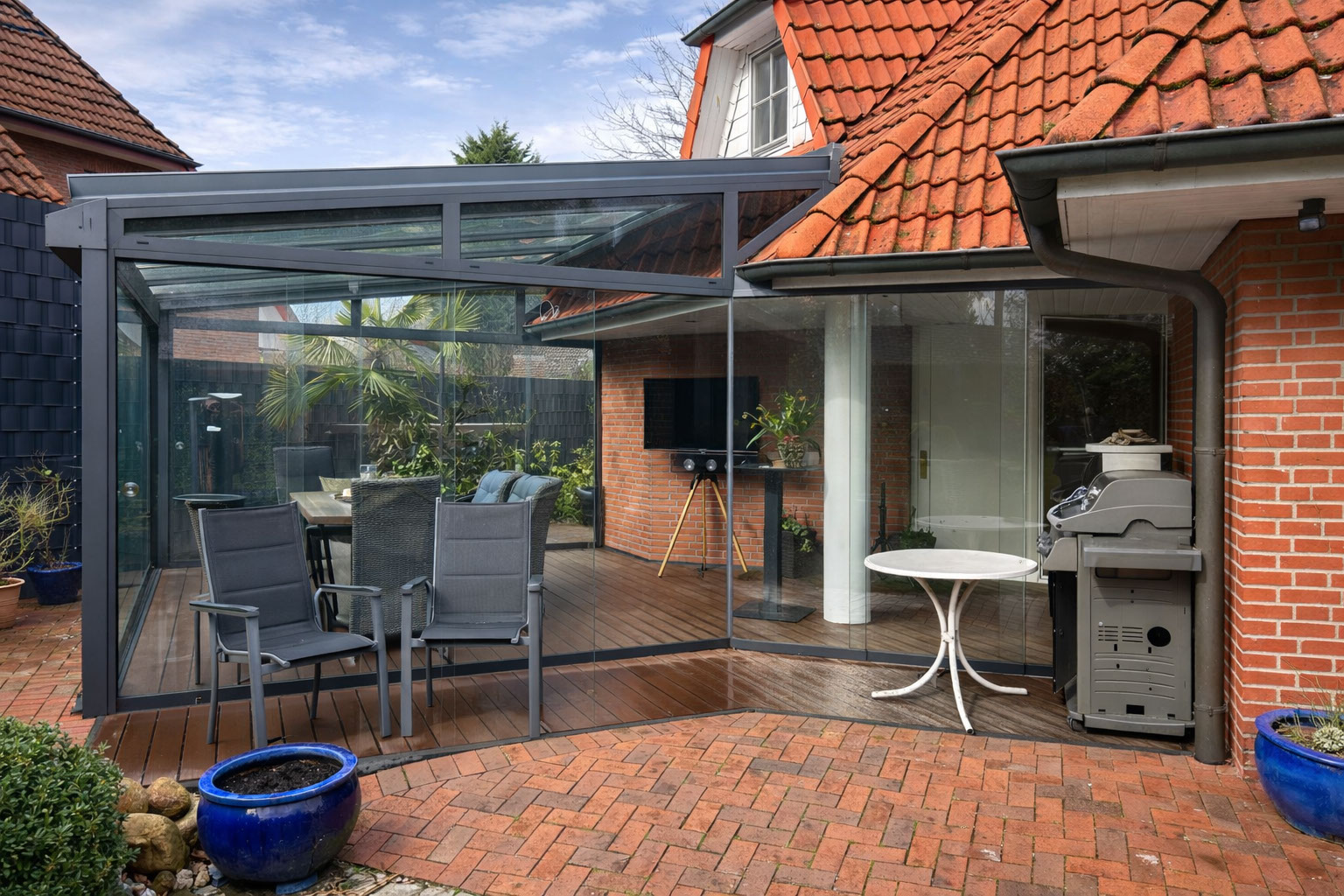 Terrassenueberdachung glasdach schiebetuer back…
