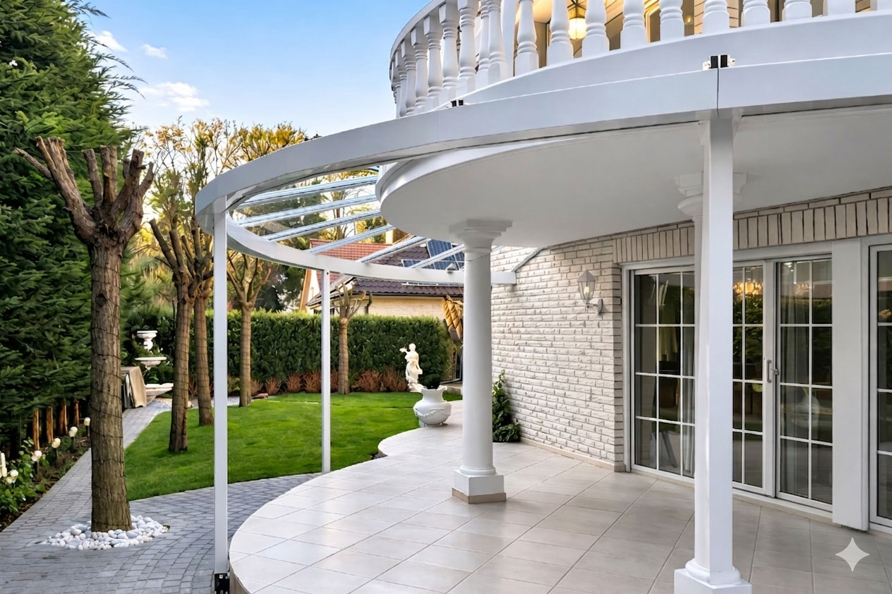 Terrassenueberdachung weiss bogendach villa garten