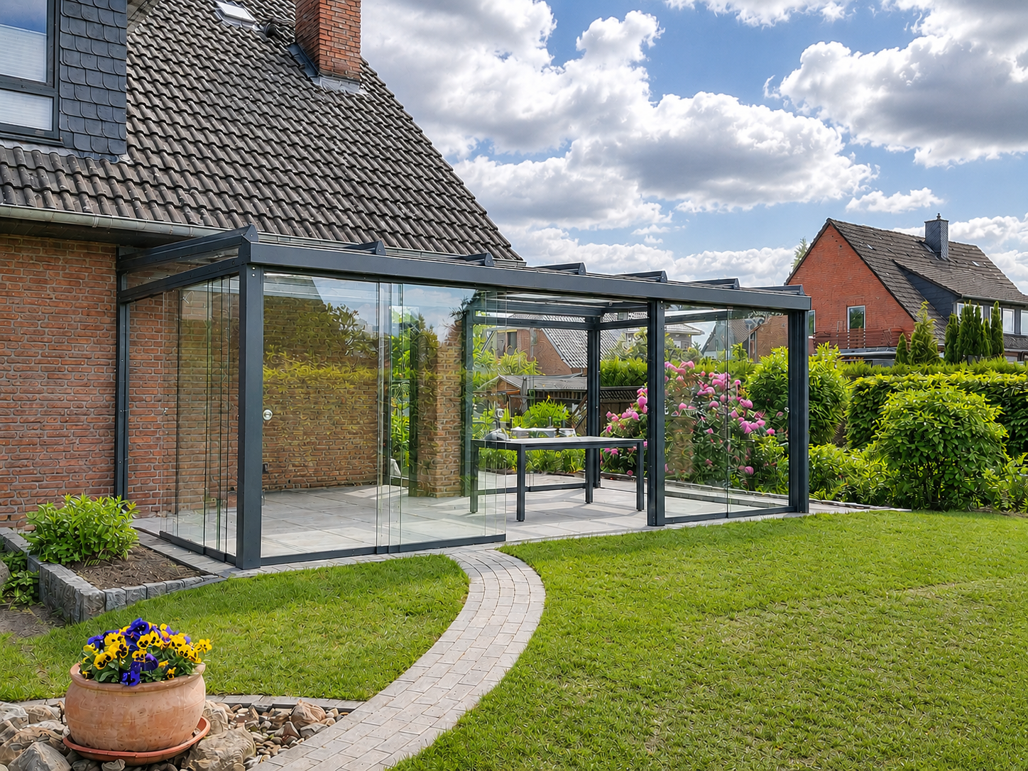 Sommergarten mit Glas-Schiebeelementen